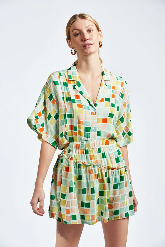 The Shirt By Rochelle Behrens Miniskirt, Green Geo