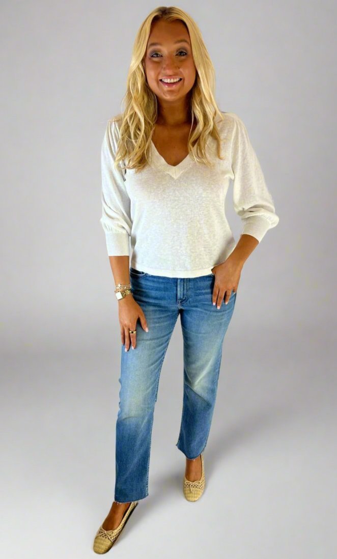 Puff Sleeve V-Neck Sweater