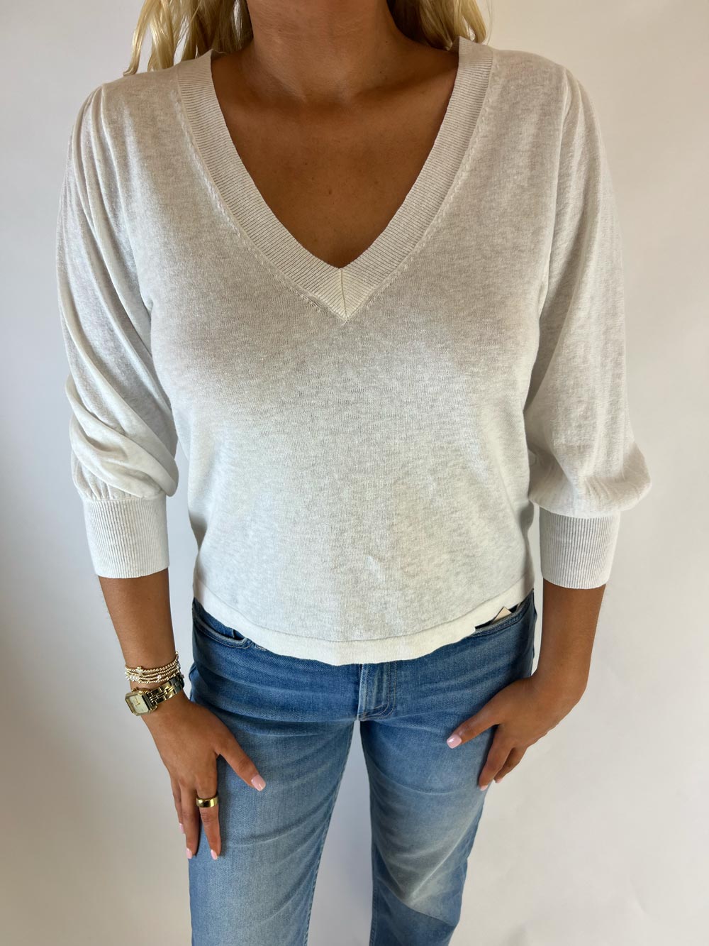 Puff Sleeve V-Neck Sweater