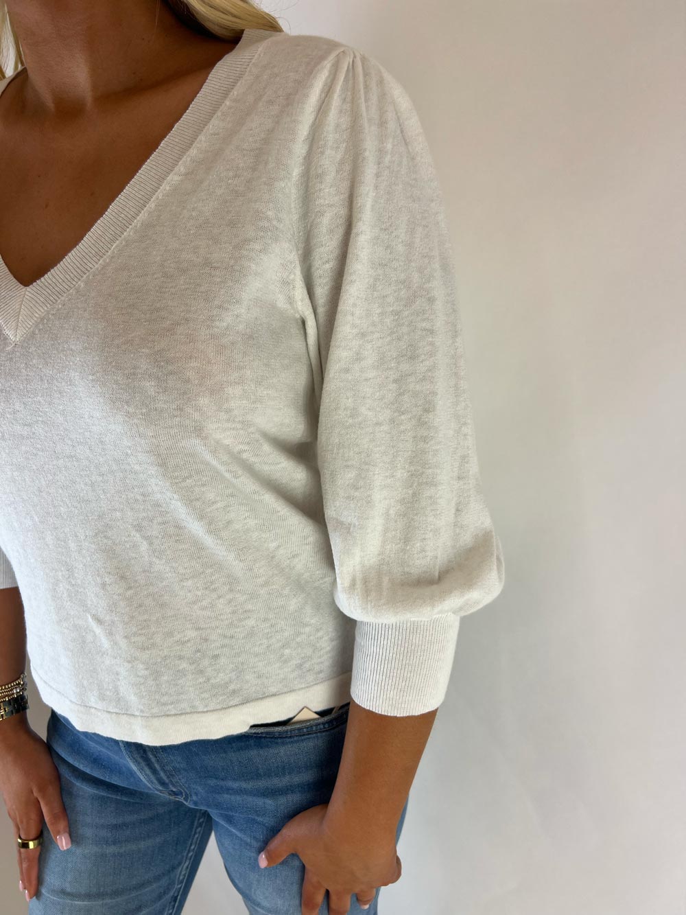 Puff Sleeve V-Neck Sweater