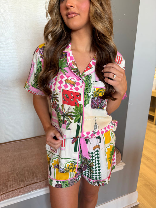 Greco Garden Pajama Shorts Set