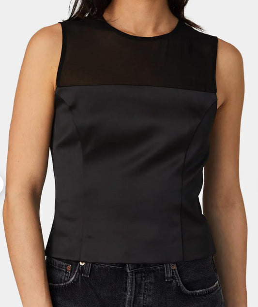 Structured Satin Sleeveless Crew