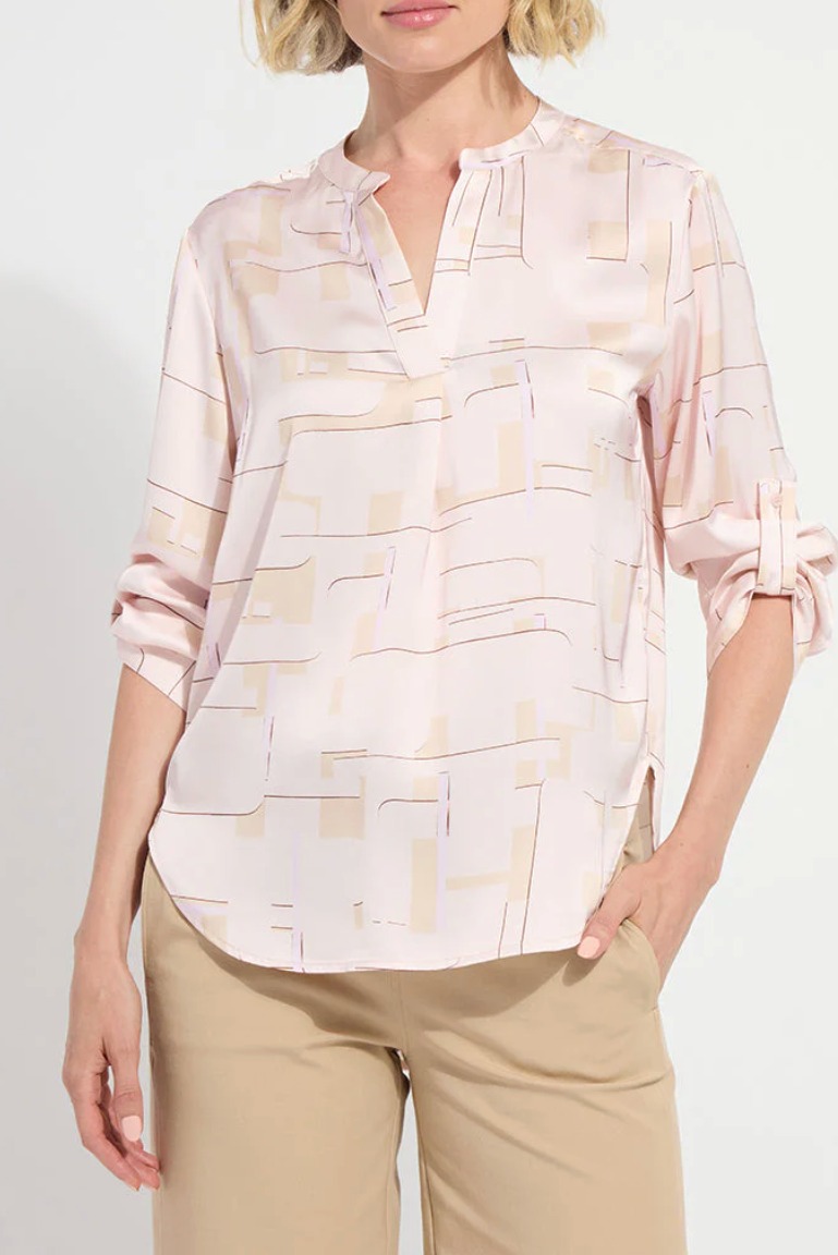 Ashanti Roll Tab Printed V Neck