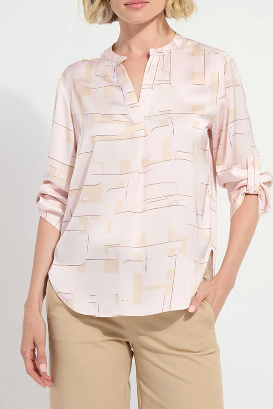 Ashanti Roll Tab Printed V Neck