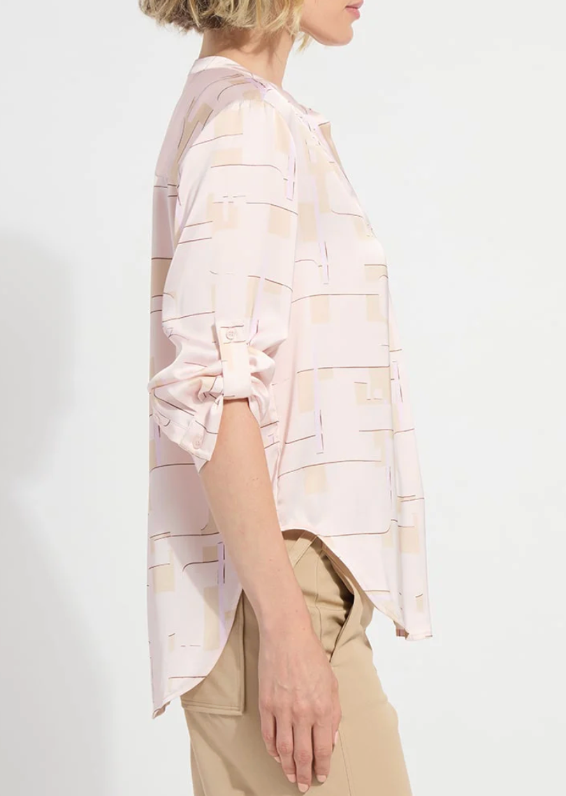 Ashanti Roll Tab Printed V Neck