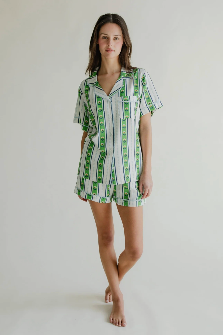 Garden Stripe Pajama Shorts Set