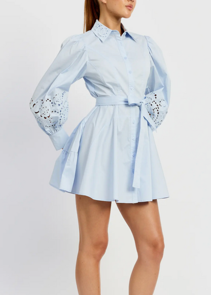 Embroidered Mini Shirt Dress